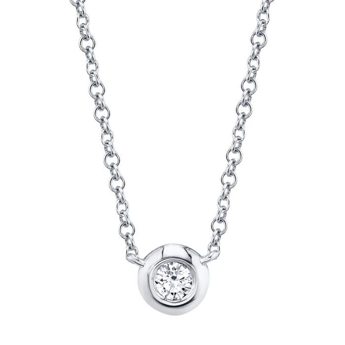 14k White Gold Single Bezel Necklace