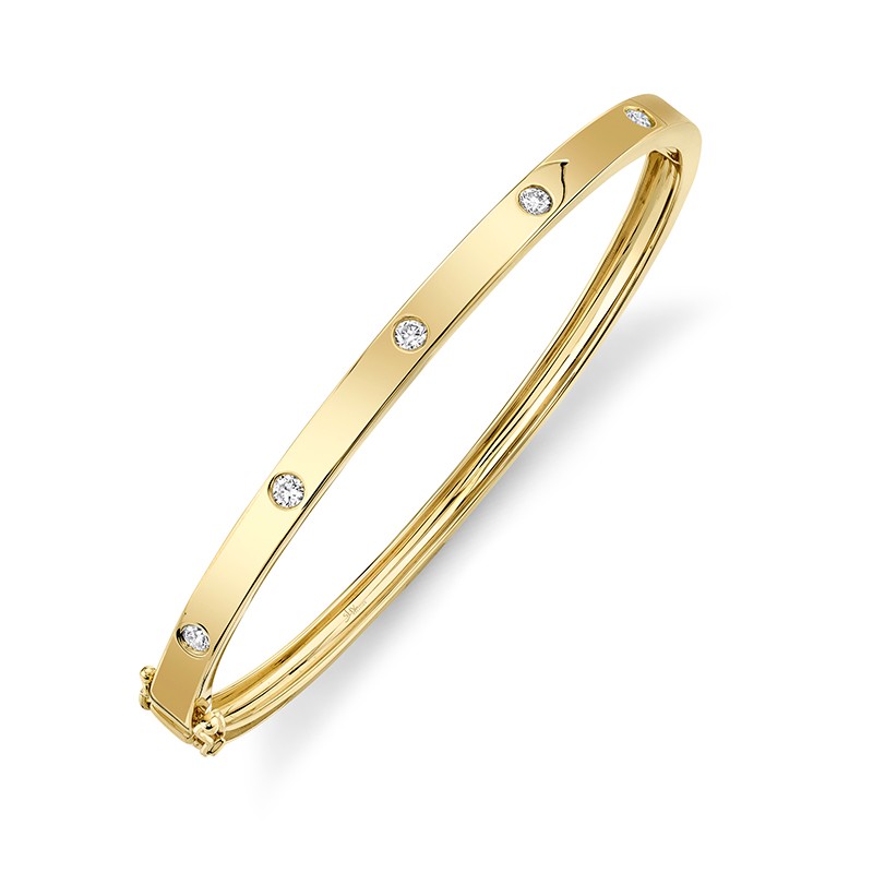 Yellow Gold and 5 Diamond Bangle 
