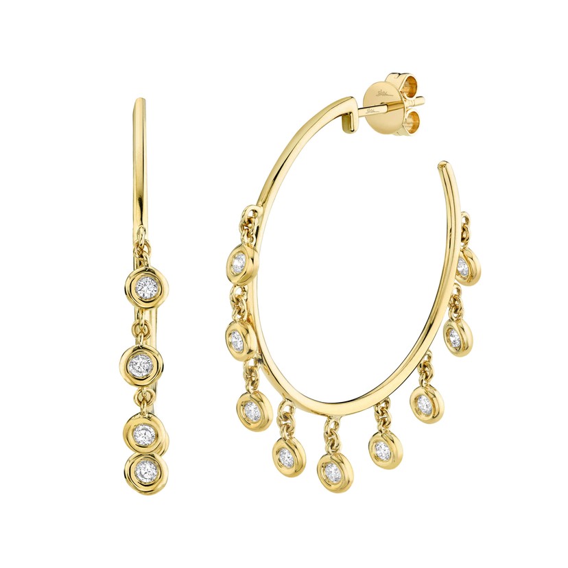 14k Yellow Gold Diamond Hoop Earrings