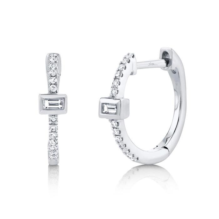14k White Gold Diamond Hoop Earrings