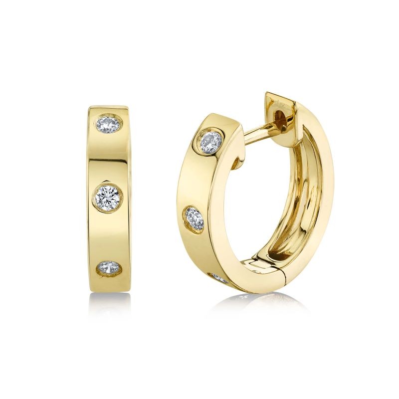 14k Yellow Gold Diamond Huggie Earrings