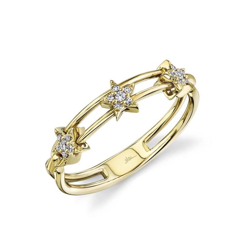 14k Yellow Gold Diamond Sliding Stars Ring