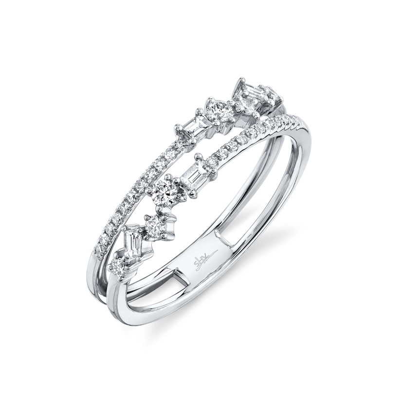 14k White Gold Diamond 2 Row Ring