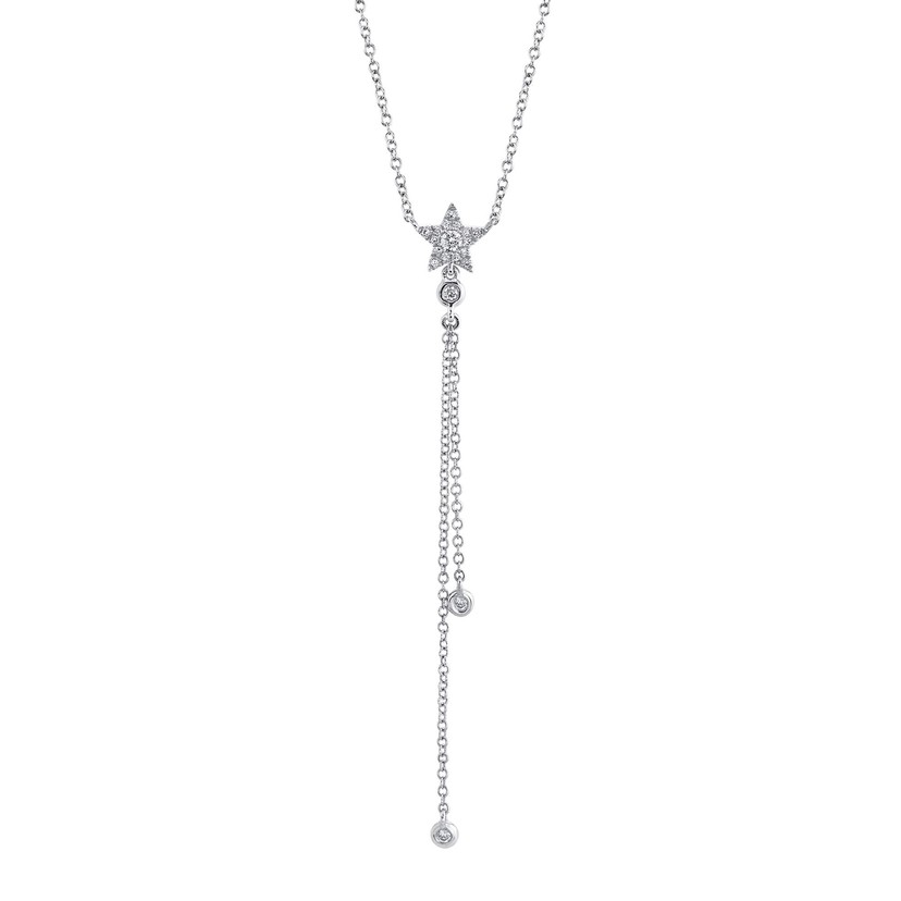 14k White Gold Small Diamond Star Lariat Necklace