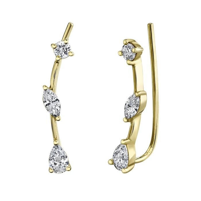 14k Yellow Gold Diamond Ear Climbers