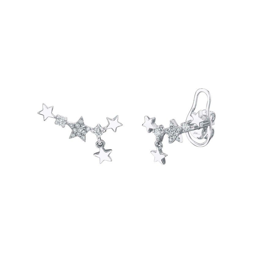 14k White Gold Diamond Star Stud Earrings