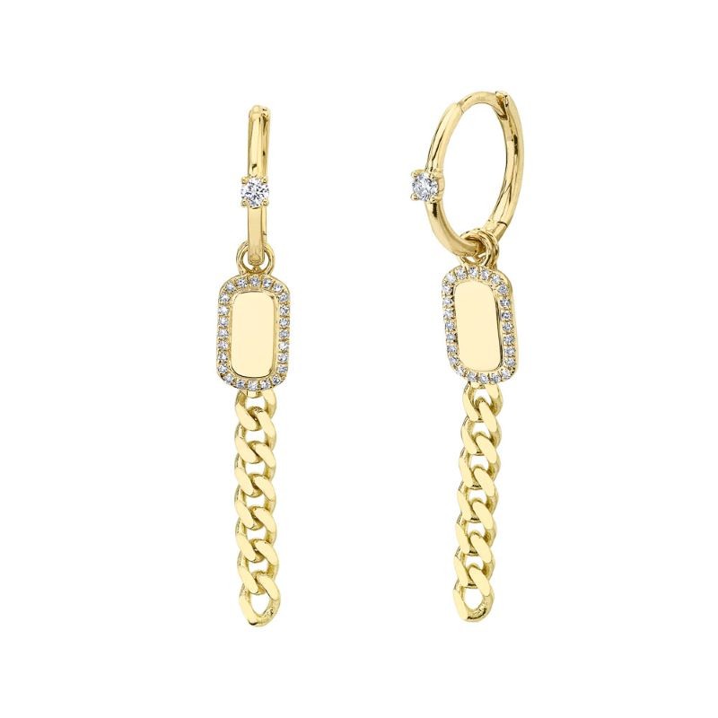 14k Yellow Gold Diamond Curb Link Drop Earrings