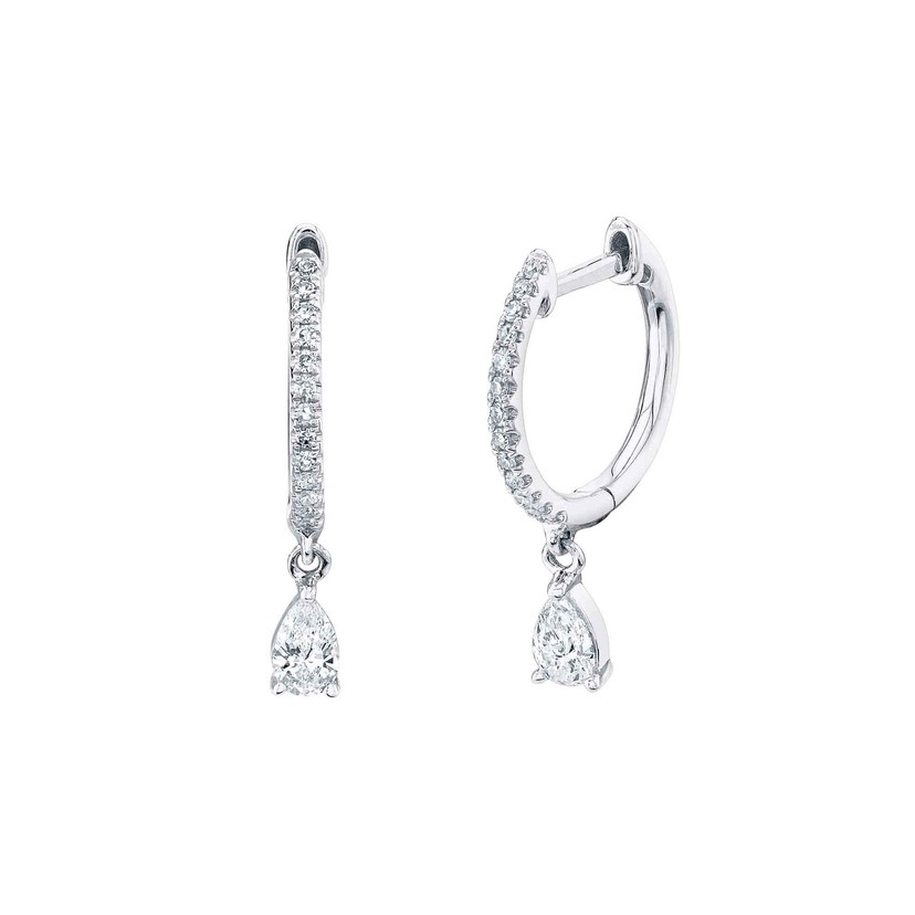 14k Yellow Gold Dangle Diamond Huggie Earrings