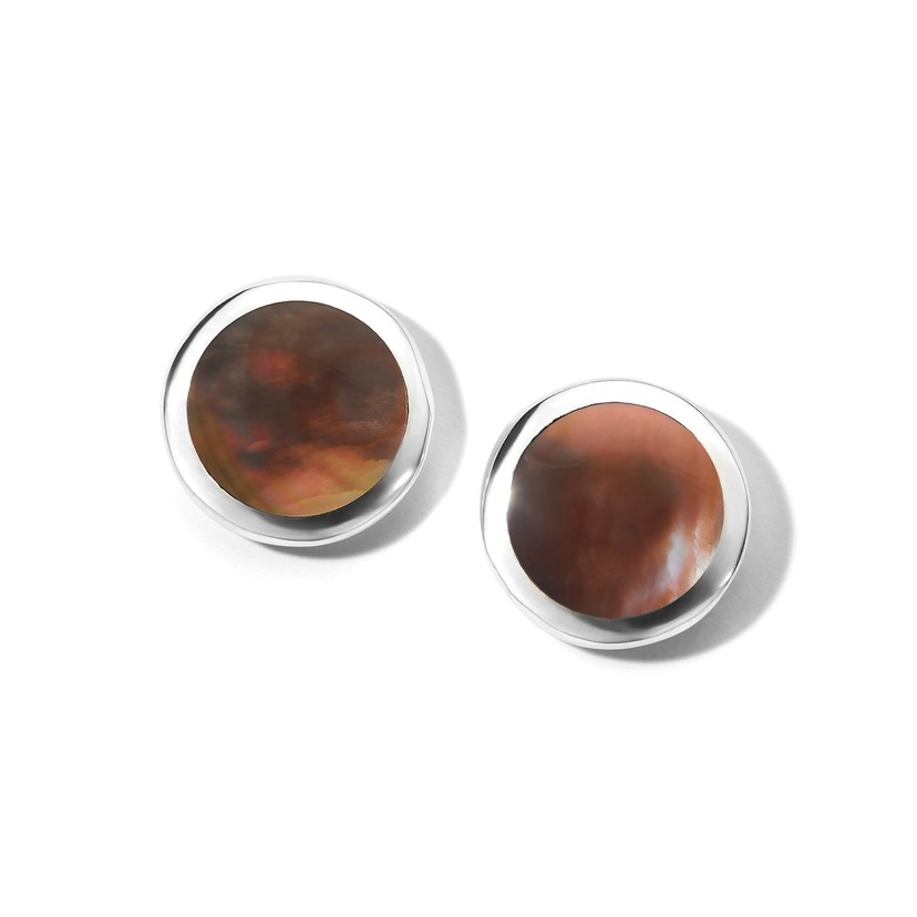 Sterling Silver and Brown Shell Stud Earrings