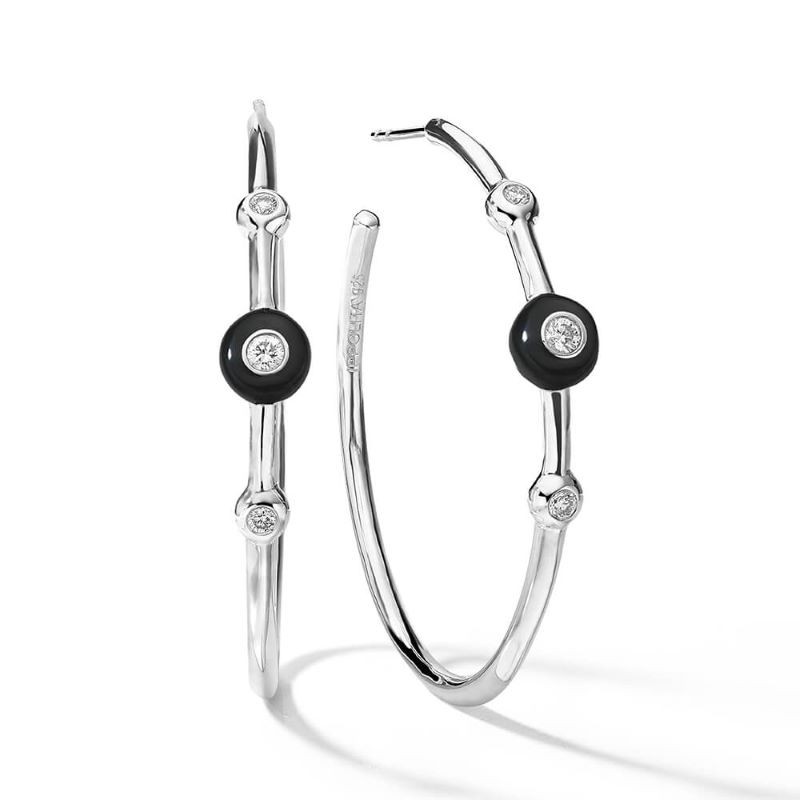Sterling Silver Stardust Black Ceramic Hoop Earrings