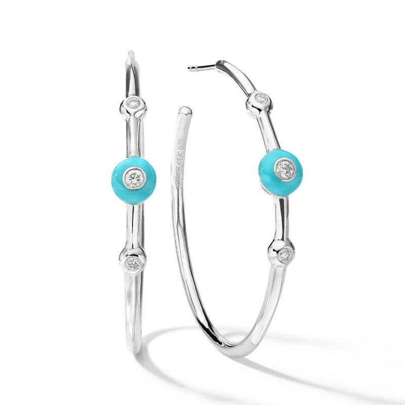 Silver Carnevale Stardust Turquoise Ceramic Hoop Earrings