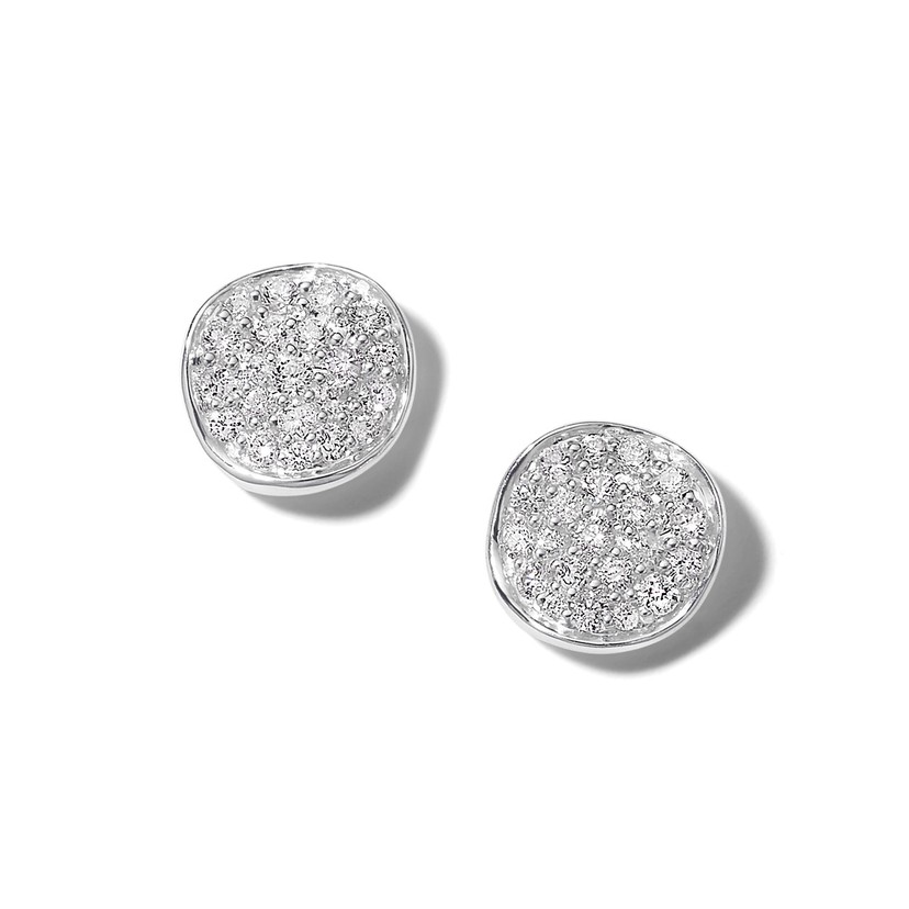 Mini Flower Stud Earrings in Sterling Silver with Diamonds