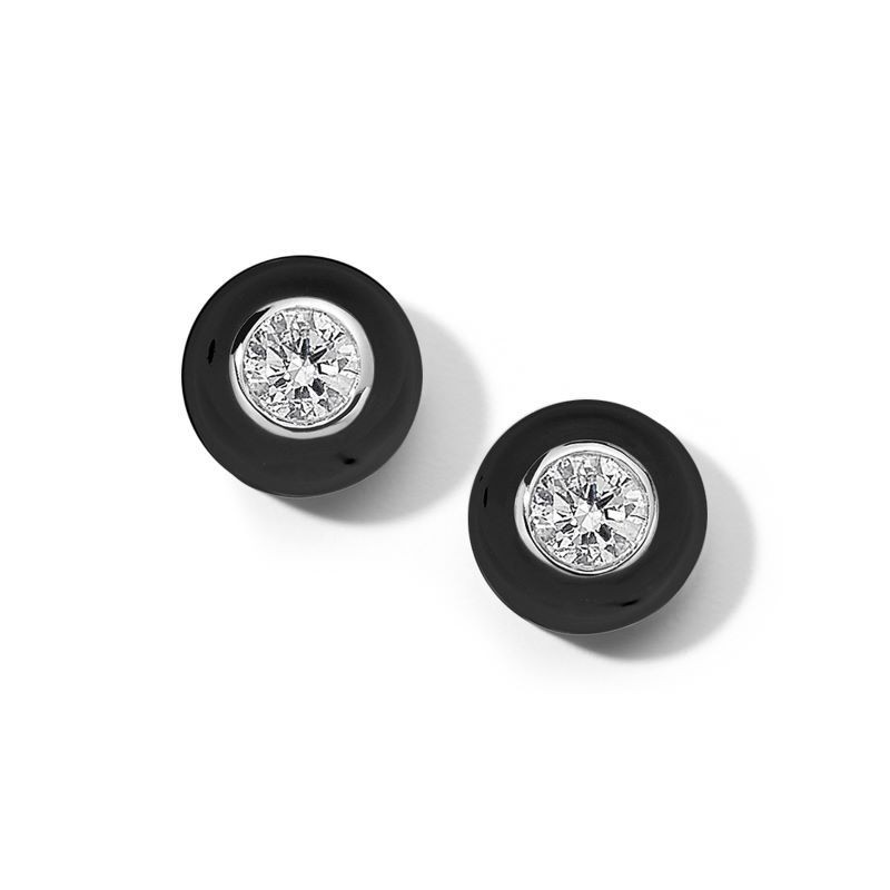 Silver Stardust Black Ceramic Diamond Stud Earrings