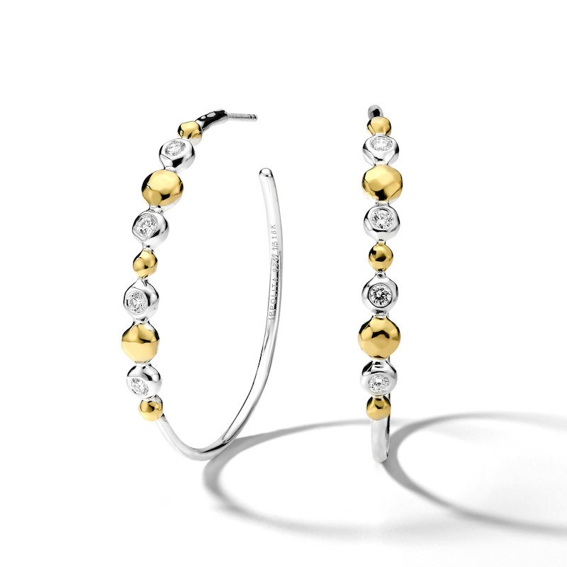 Two Tone Stardust Diamond Hoop Earrings