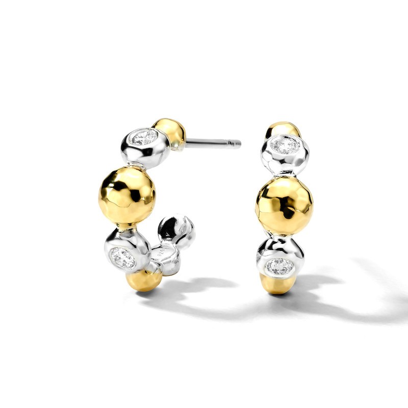 Two Tone Stardust Diamond Mini Hoop Earrings