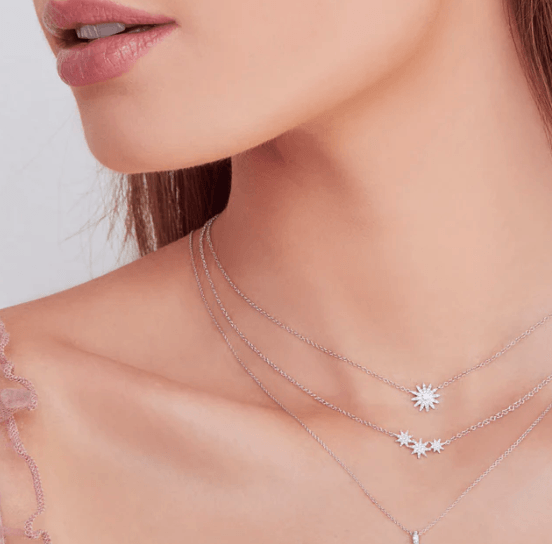 White Gold and Diamond Round Starburst Necklace