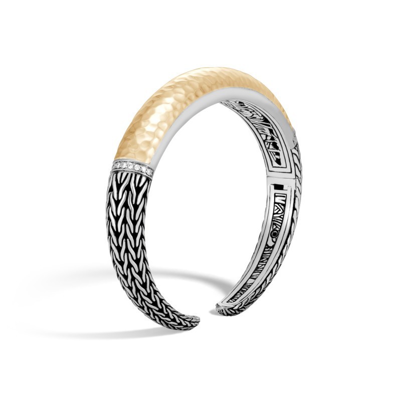 Silver and 18k Yellow Gold Classic Chain Cuff Bangle Bracelet