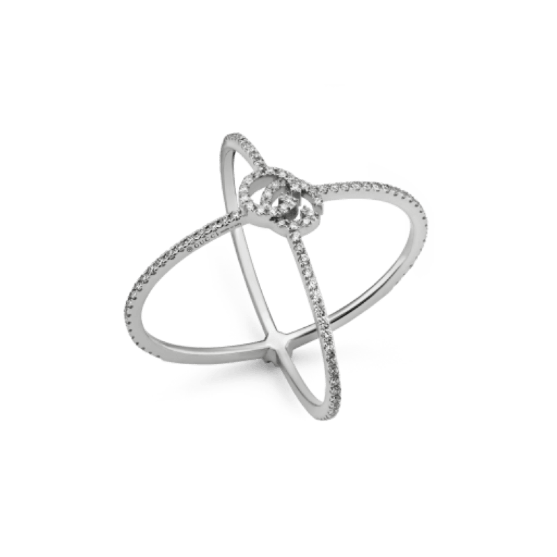 18k White Gold Running G Diamond Ring