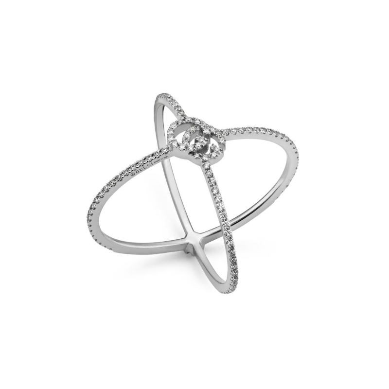 18k White Gold Running G Diamond Cross Ring