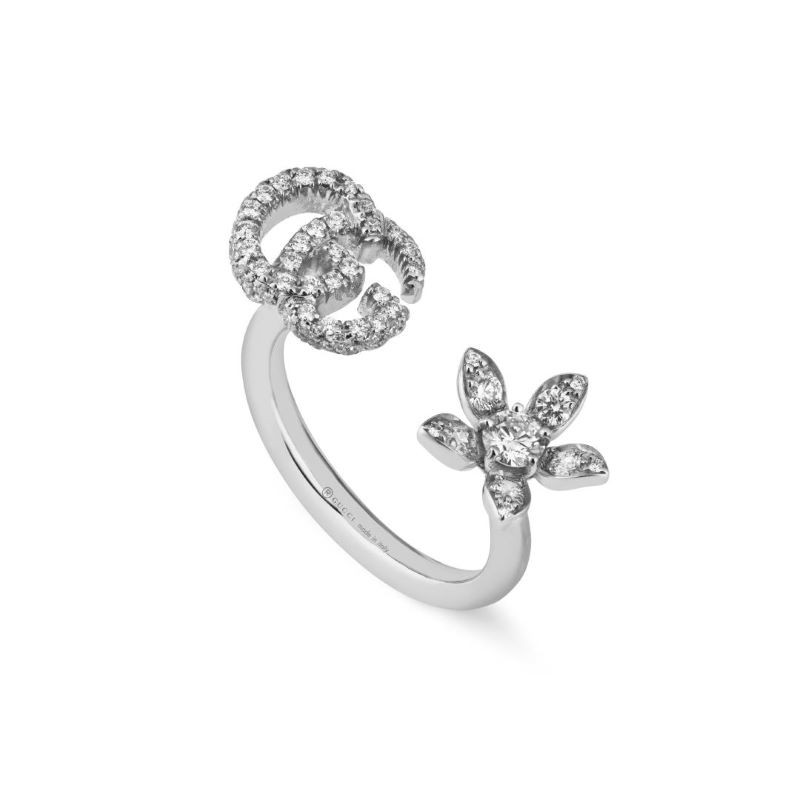 18k White Gold Flora Diamond GG Open Ring