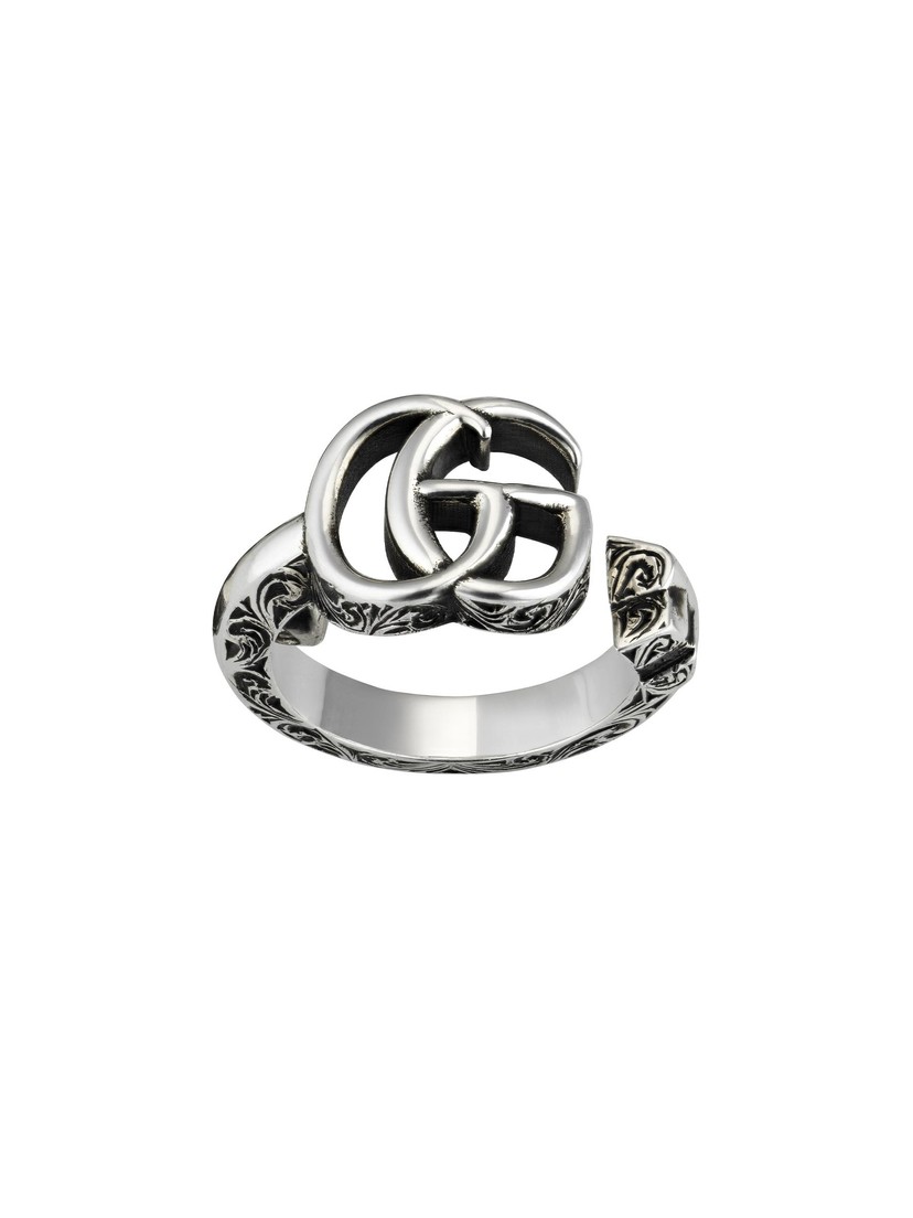 Aged Sterling Silver GG Marmont Key Ring