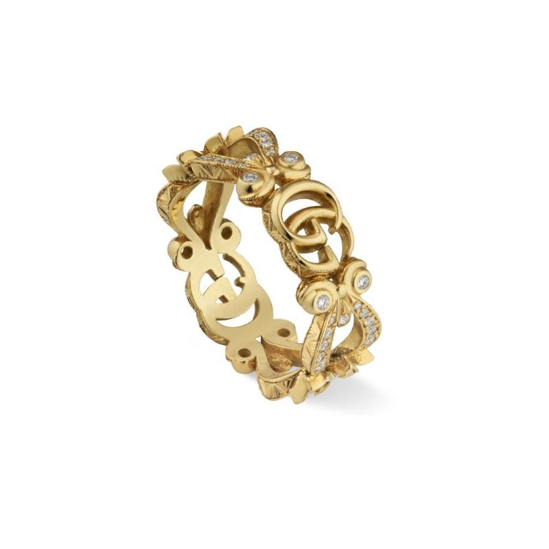 18k Yellow Gold Flora Diamond GG Flower Scalloped Ring