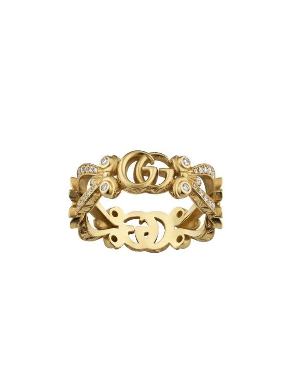 18k Yellow Gold Flora Diamond GG Flower Scalloped Ring