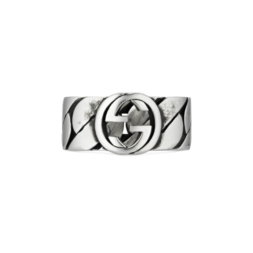 Interlocking G Textured Silver Ring