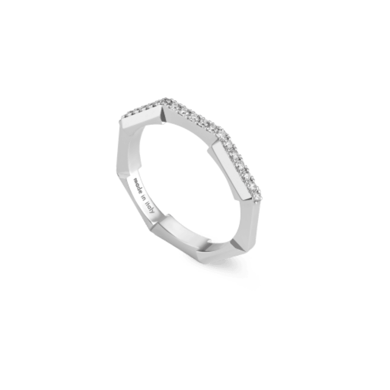 18k White Gold Link To Love Studded Ring