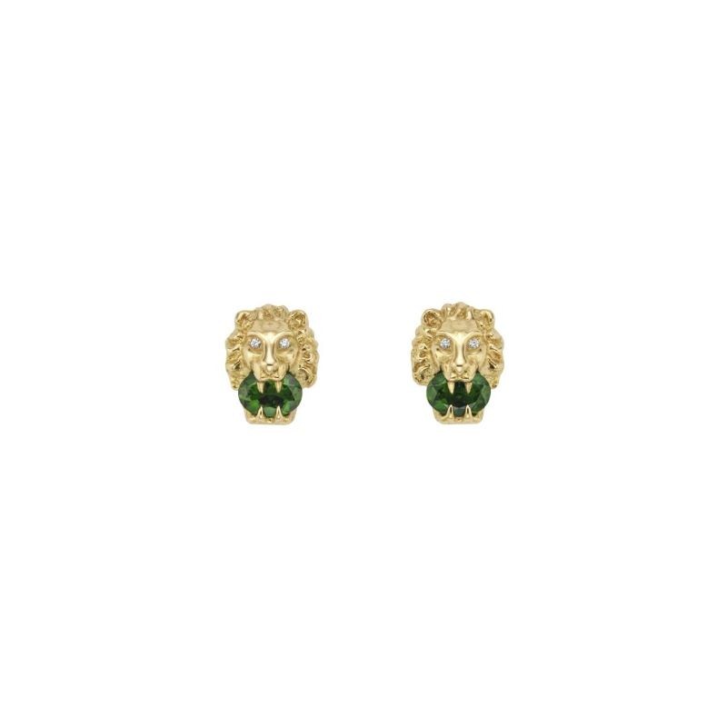 18k Yellow Gold Lion Head Stud Earrings