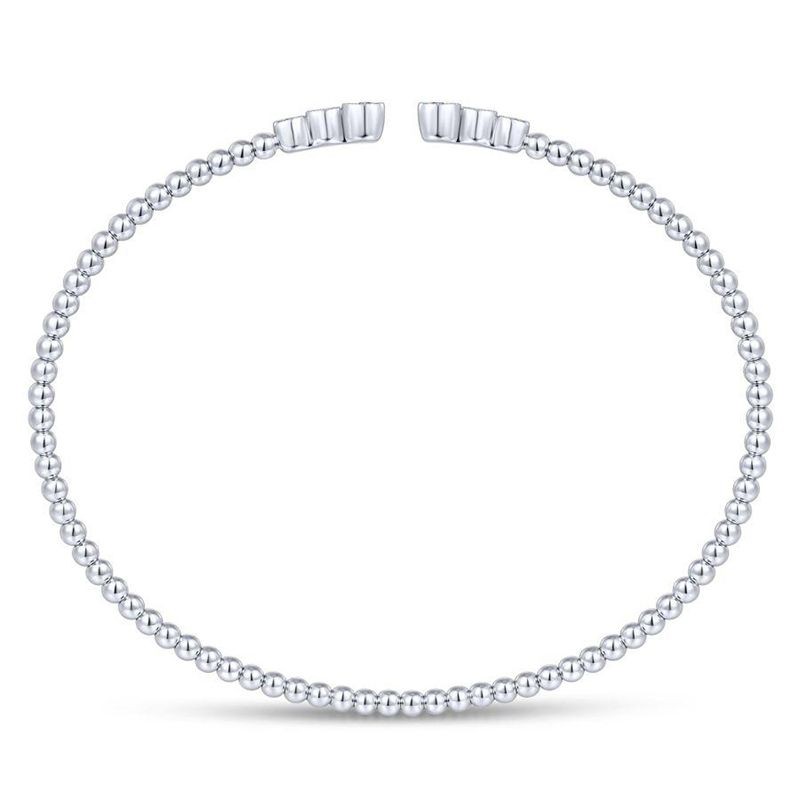 White Gold Bujukan Bead Split Cuff Bracelet with Bezel Set Diamonds