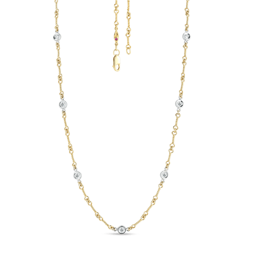 Dog Bone Chain Necklace with Diamond Stations