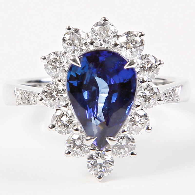 Pear Shaped Sapphire Scroll Ring 