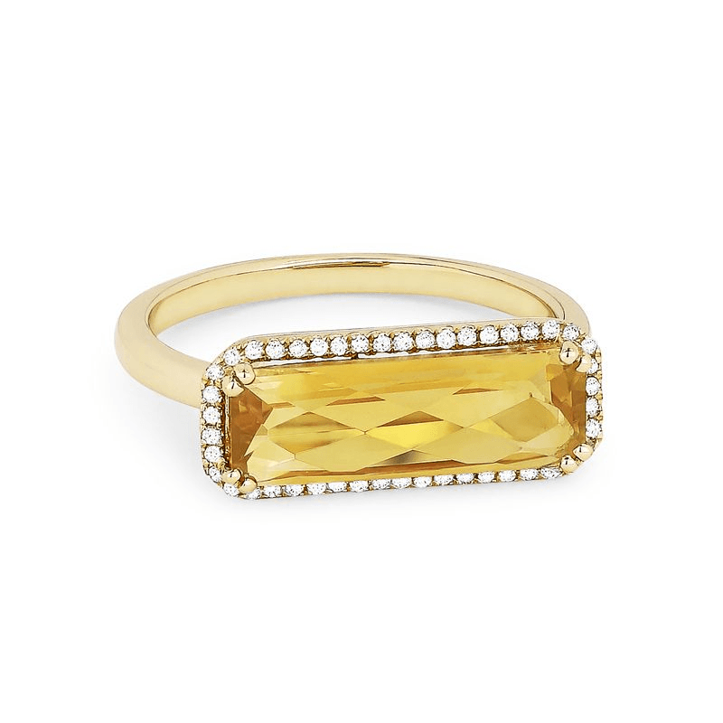 14k Yellow Gold Ring with Citrine and Diamond Frame