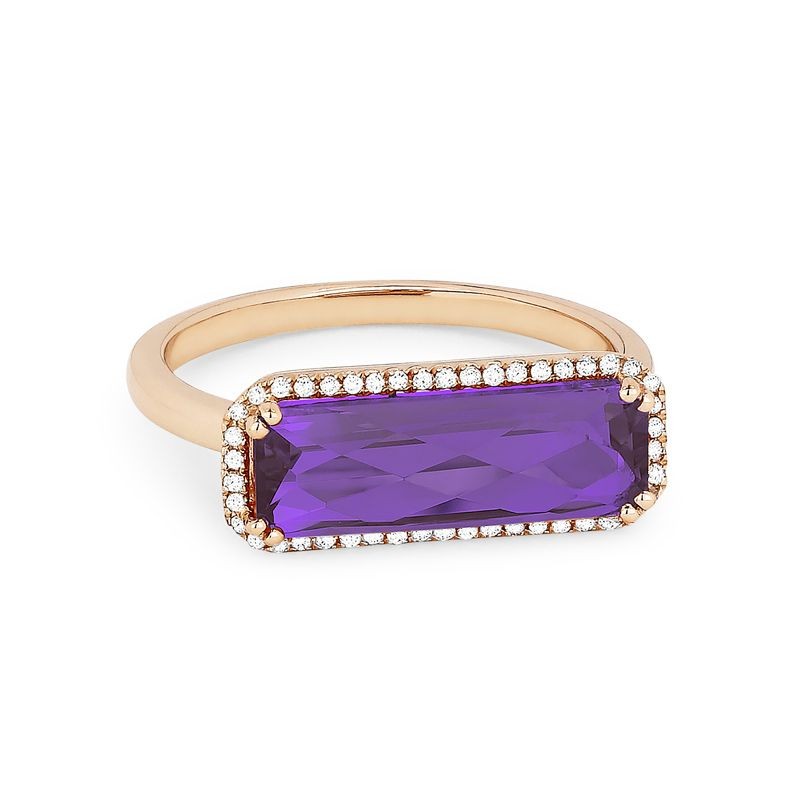 14k Rose Gold Ring with Amethyst and Diamond Frame