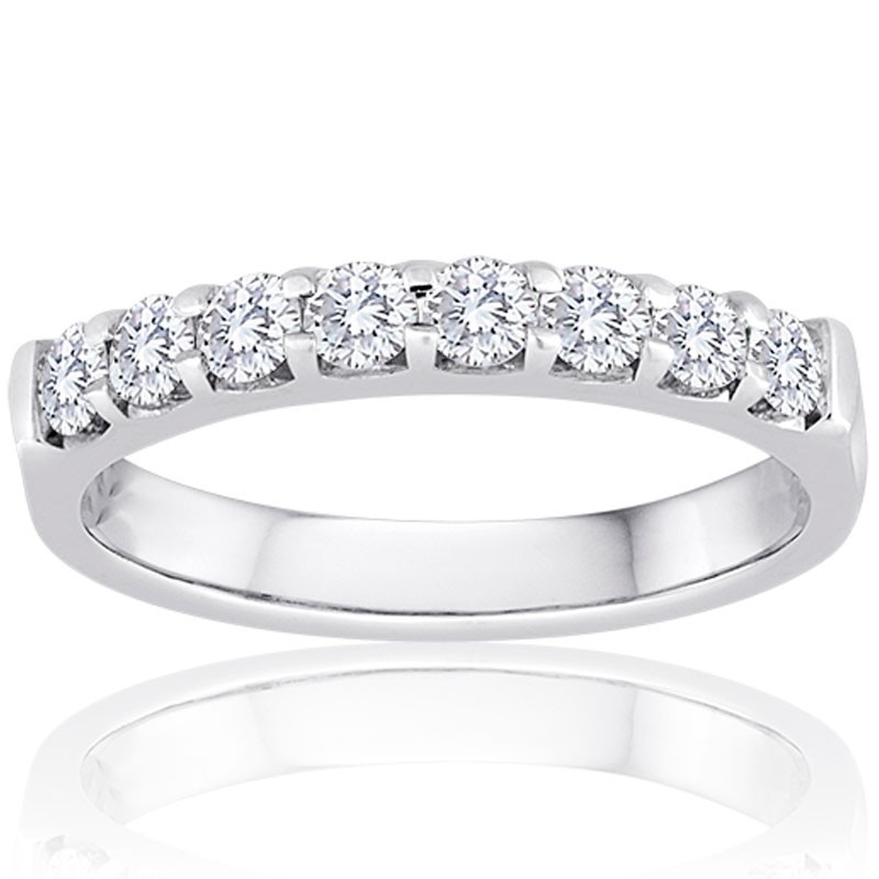 Women's Wedding Ring - White Gold with 8 Shared Prong Diamonds - 0.75 ct.