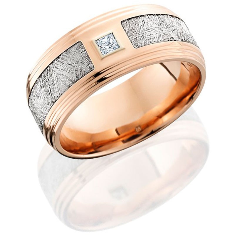 14k Rose Gold Band with Grooved Edges & Diamond