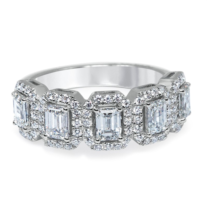 18k White Gold 5 Emerald Cut Diamond Ring
