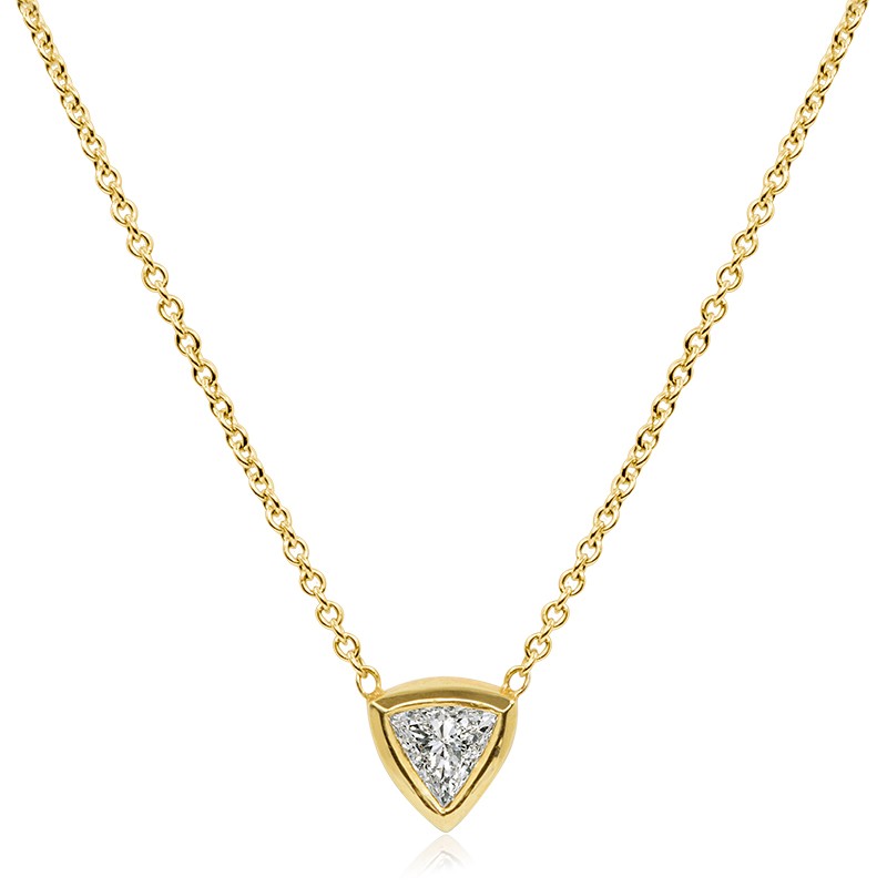 Yellow Gold Necklace with a Trillion Shape Solitaire Diamond