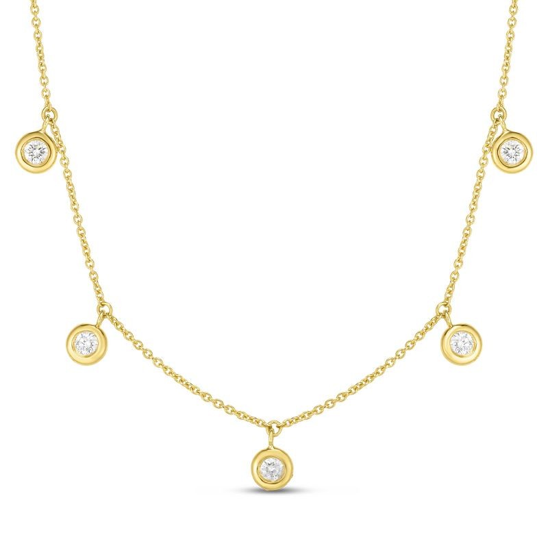 18k Yellow Gold Five Station Diamond Drop Necklace