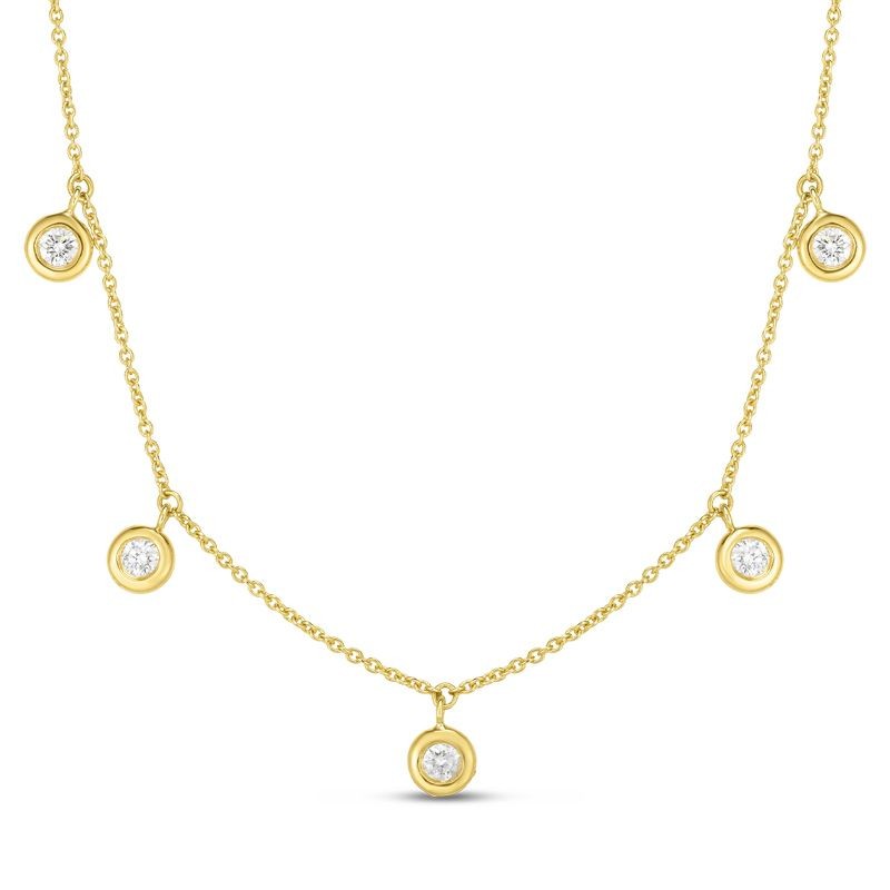 18k Yellow Gold Five Station Diamond Drop Necklace