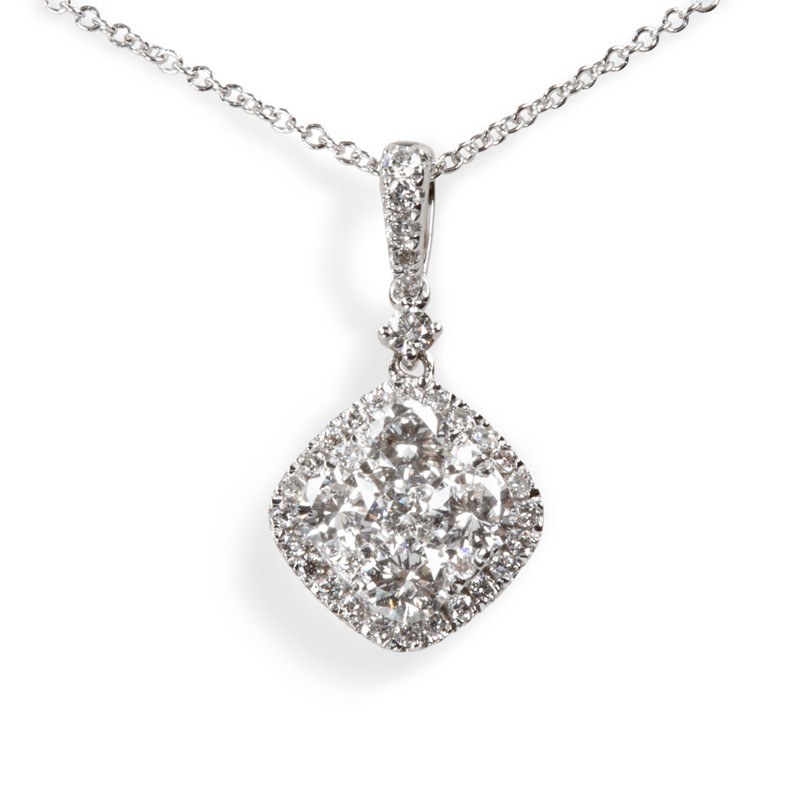 18k White Gold Cluster Cushion Necklace