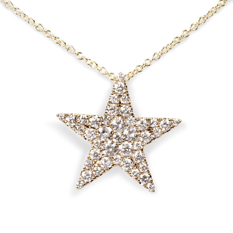 18k Yellow Gold Large Diamond Star Necklace
