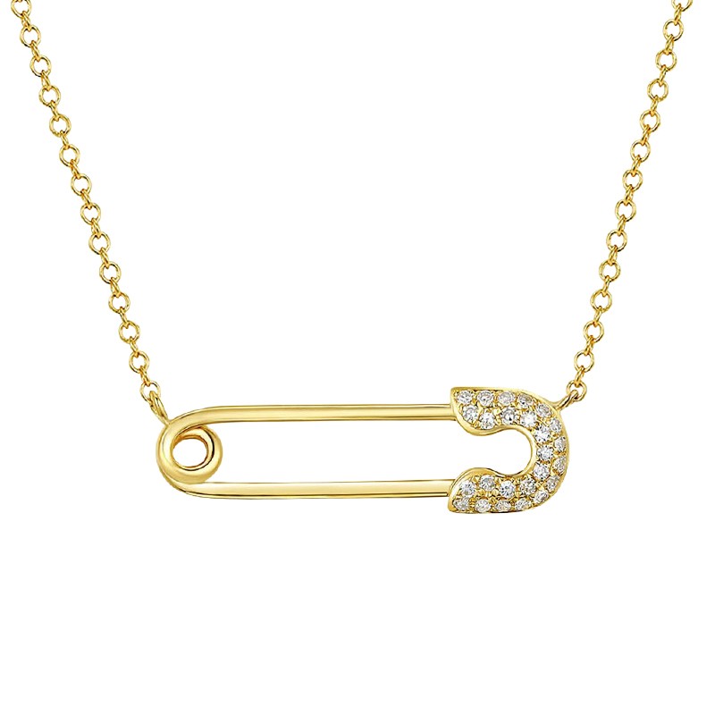 Yellow Gold and Diamond Safety Pin Necklace