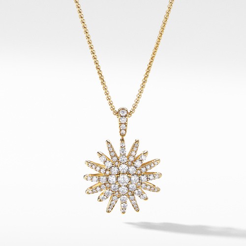 Starburst Pendant Necklace in 18K Yellow Gold with Full Pavé Diamonds