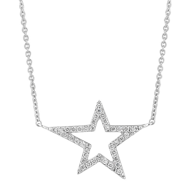 18k White Gold Large Diamond Open Star Necklace