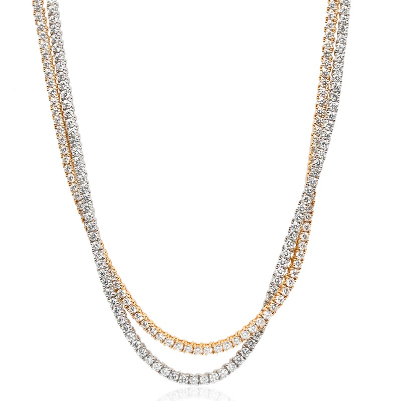 Rose and White Gold Diamond Double Strand Tennis Necklace