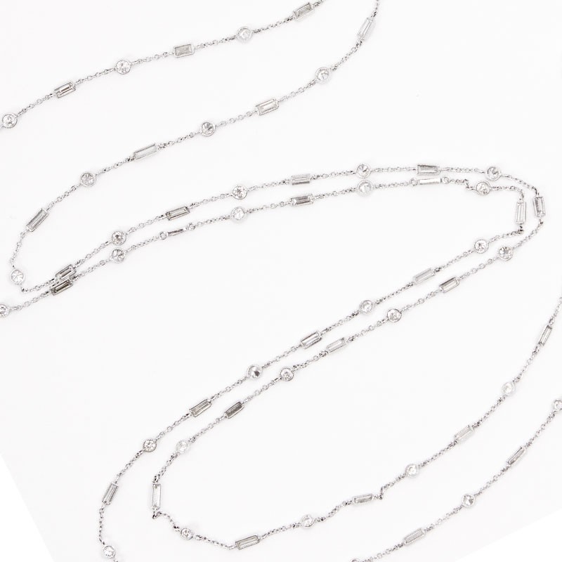 White Gold Chain with Baguette Round Diamond Stations