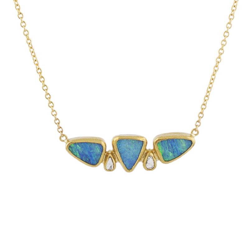 24k Yellow Gold Opal Rosecut Bar Necklace