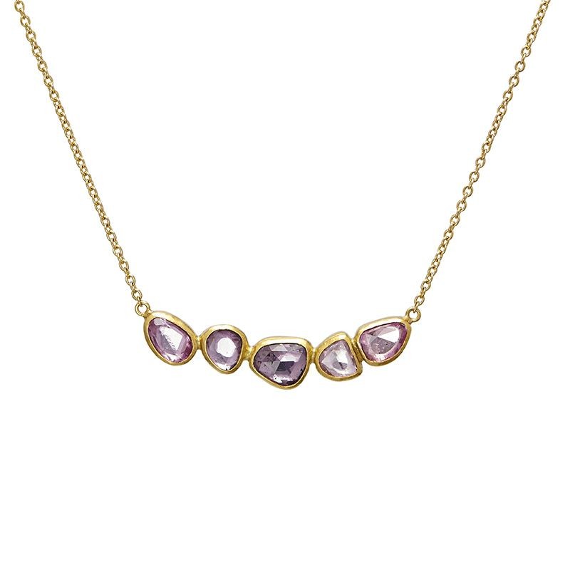 24k Yellow Gold 5 Amorphous Sapphire Necklace